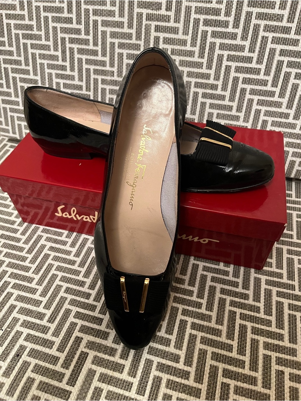 Salvatore Ferragamo Black Patent Leather Loafers with Gold Hardware - Picture 5 of 5